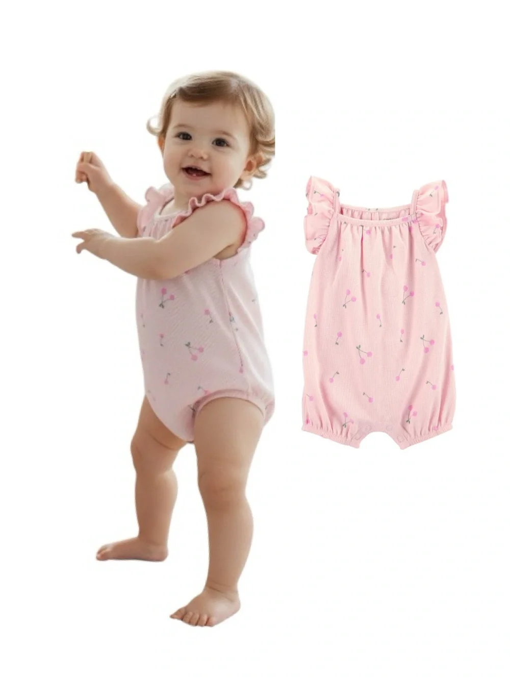 Carter's Light Pink Cherry Ruffle Sleeve Baby Romper